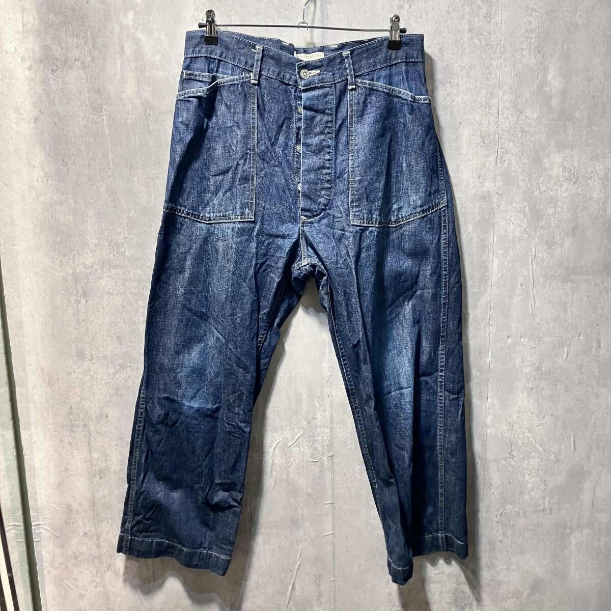 TENDERLOIN ボタンフライシンチバックデニムパンツ サイズ34 ネイビー