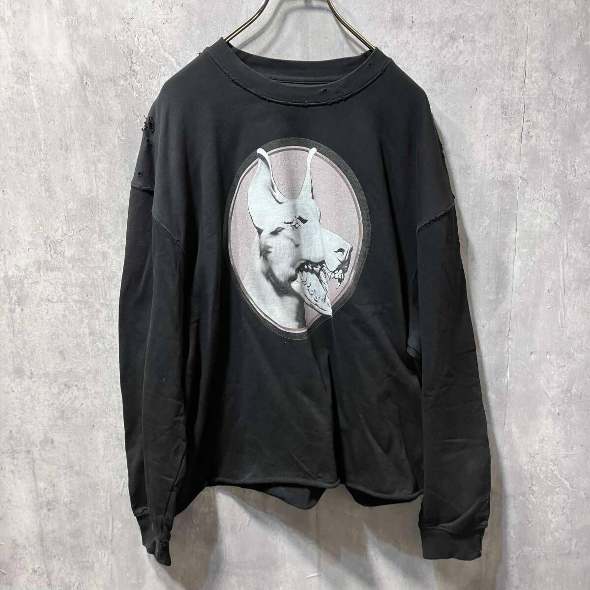 CAVIALE ダメージ加工DOGプリントスウェット ブラック カビアーレ