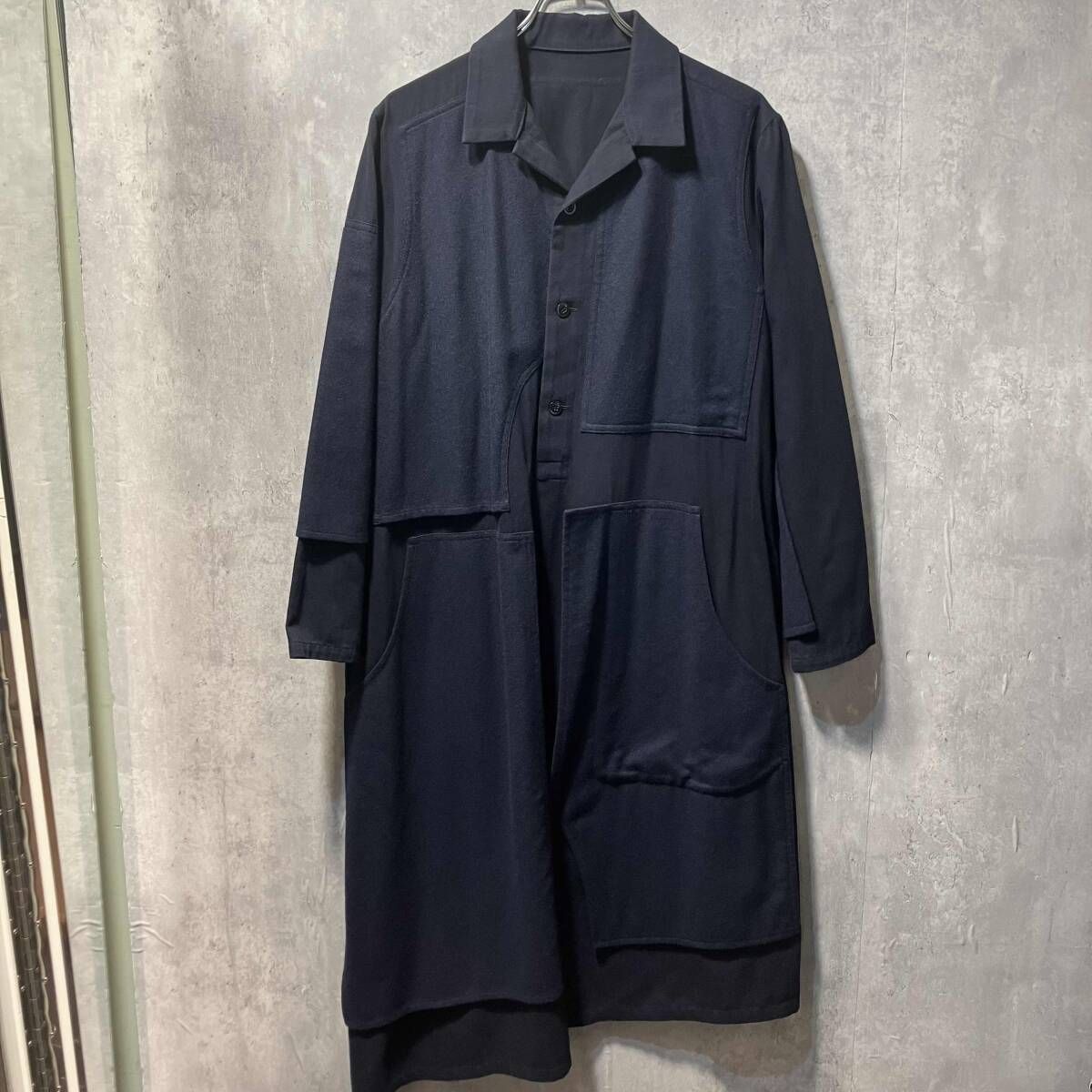 18 AW Y s 長袖シャツ ブラウス フランネルコンビネーションプルオーバーシャツ サイズ2 ネイビー YV-D 07-800 ワイズ