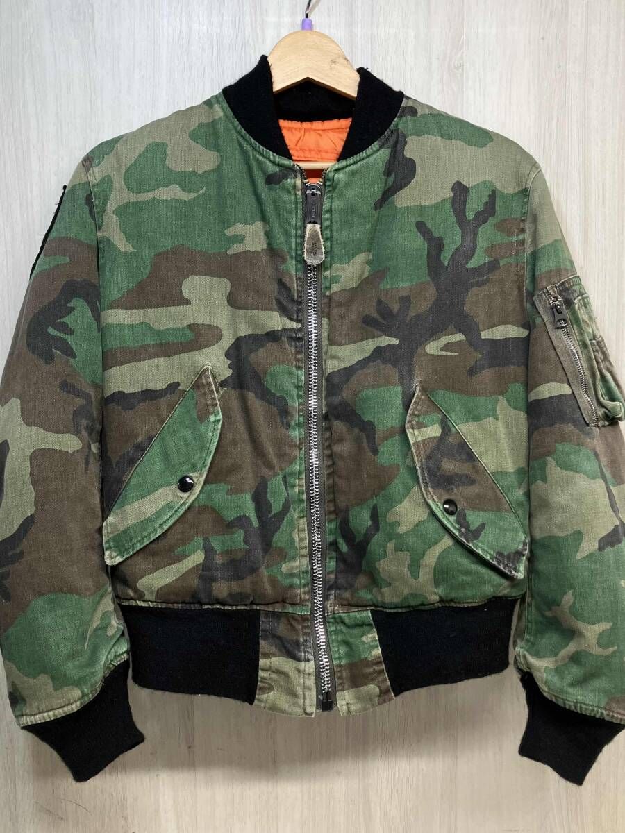 ALPHA 80 s MA 1 コットン カモフラ フライトジャケット アルファ ジップアップ ミリタリー ブルゾン メンズ ヴィンテージ