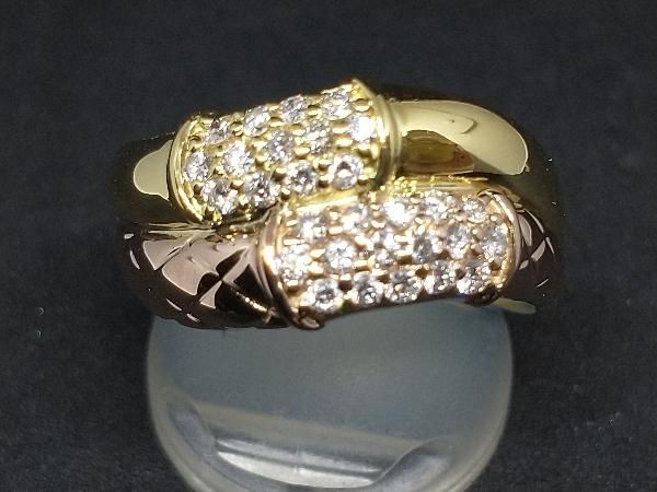 仕上済み K 18 YG PG ダイヤモンド ウェーブリング 0.5 ct 19号 6.3 g 波 18金イエロー ピンクゴールド指輪 星エス 田中貴金属