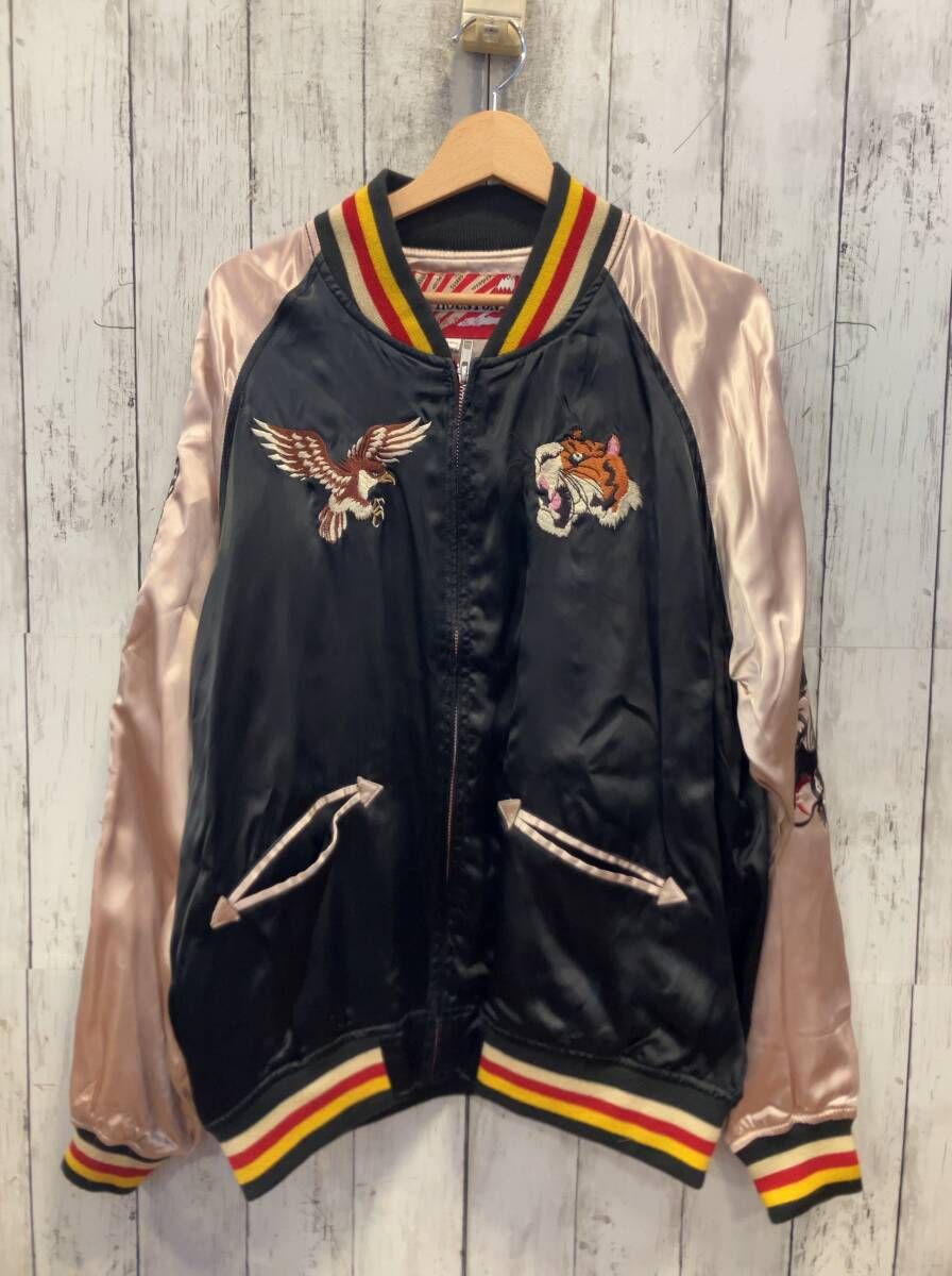 HOUSTON ﾋｭｰｽﾄﾝ ｽｶｼﾞｬﾝ 5786 ﾌﾞﾗｯｸ 鷹 虎 龍 刺しゅう ﾚｰﾖﾝ C-ST-4516