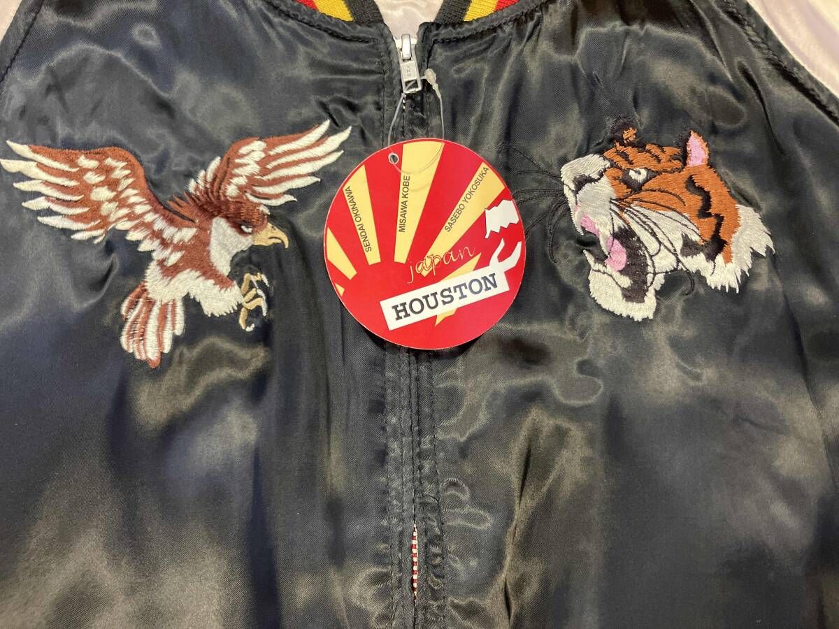 HOUSTON ﾋｭｰｽﾄﾝ ｽｶｼﾞｬﾝ 5786 ﾌﾞﾗｯｸ 鷹 虎 龍 刺しゅう ﾚｰﾖﾝ C-ST-4516