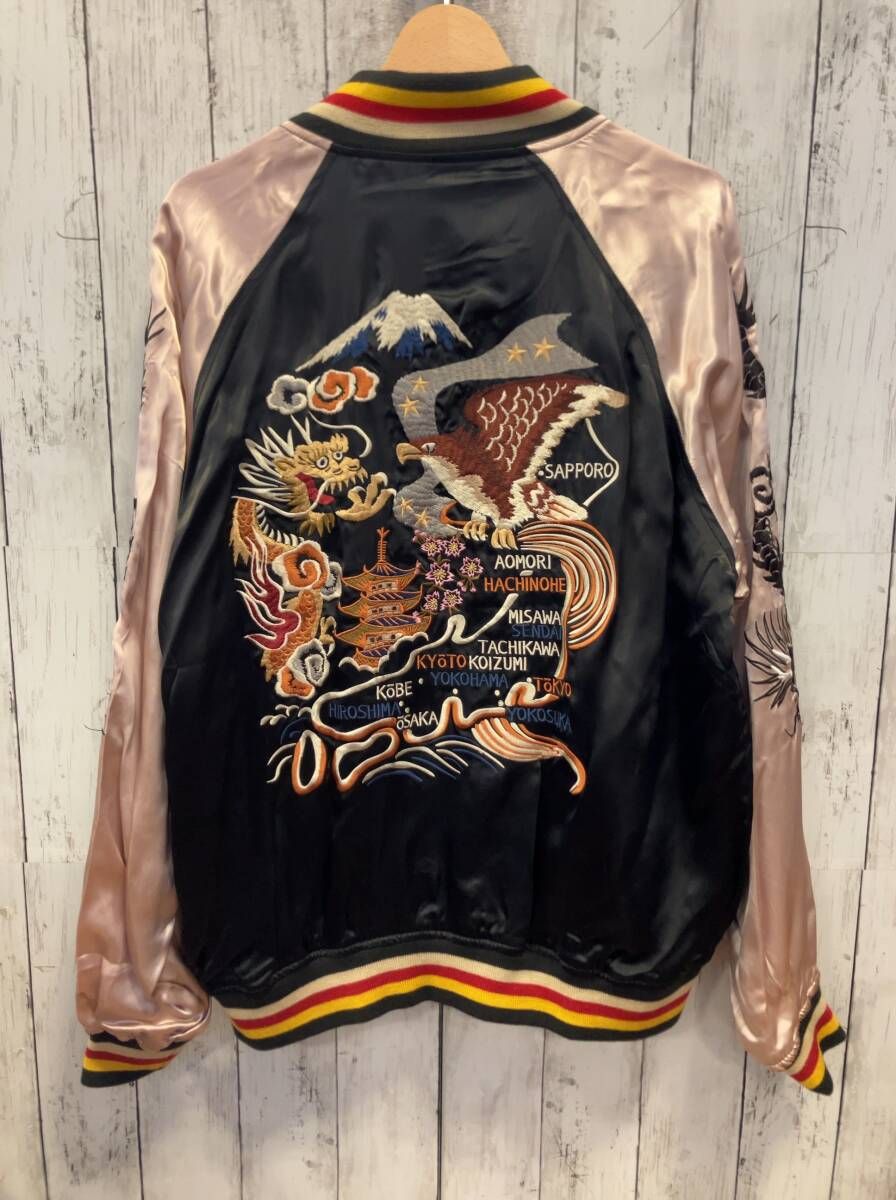 HOUSTON ﾋｭｰｽﾄﾝ ｽｶｼﾞｬﾝ 5786 ﾌﾞﾗｯｸ 鷹 虎 龍 刺しゅう ﾚｰﾖﾝ C-ST-4516