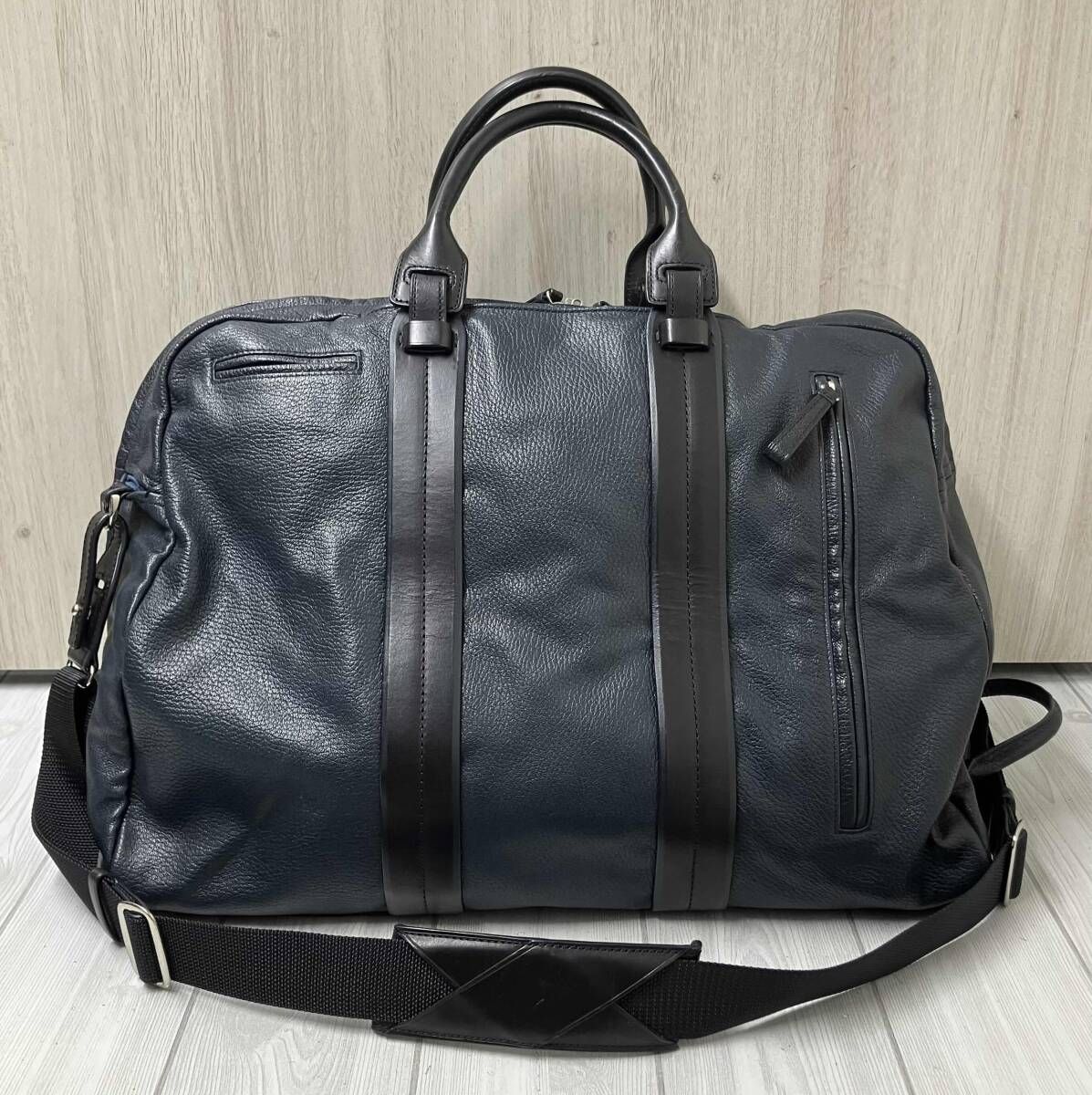 ガレリアント 2 WAY レザーボストンバッグ ネイビー