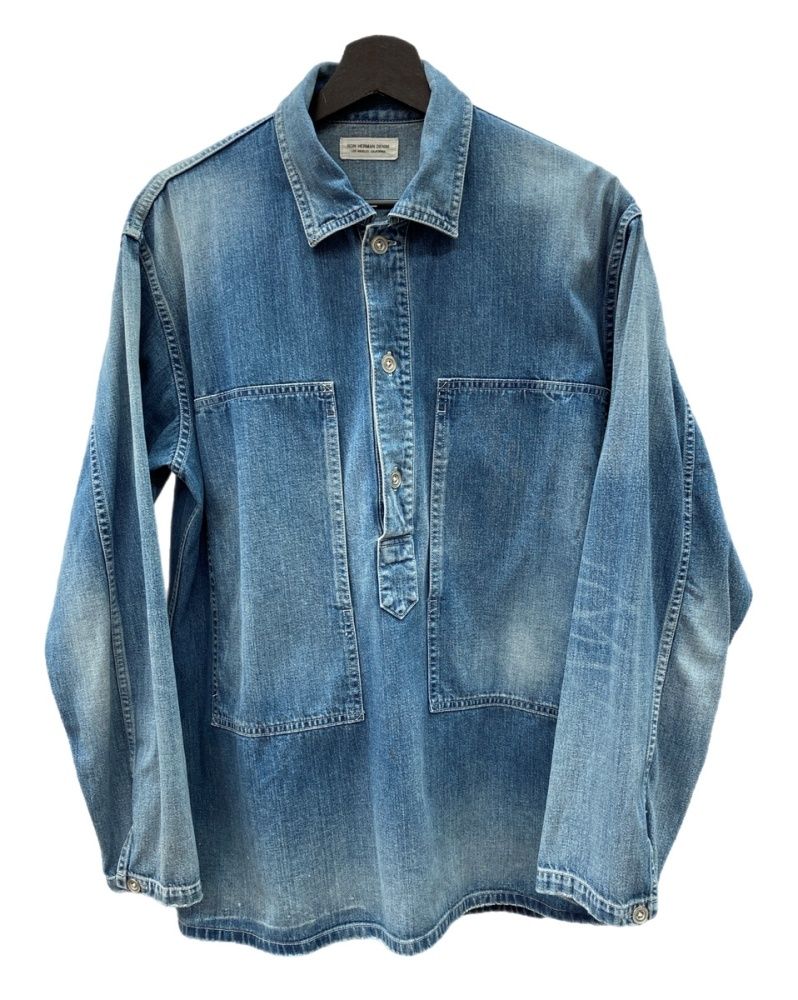 ロンハーマン Ron Herman 23 SS One Wash Pullover Shirt ワンウォッシュ プルオーバー シャツ デニム 青 長袖シャツ 無地 ブルー Mサイズ 104 MT-2318
