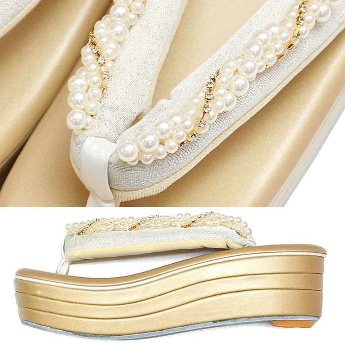 ヒール草履 パール ラインストーン 草履 Ｆ サイズ 高台 Ｒ芯 振袖 成人式 卒業式 二尺袖 礼装用 訪問着 附下 礼装 金 ゴールド 47 zur-hr-07