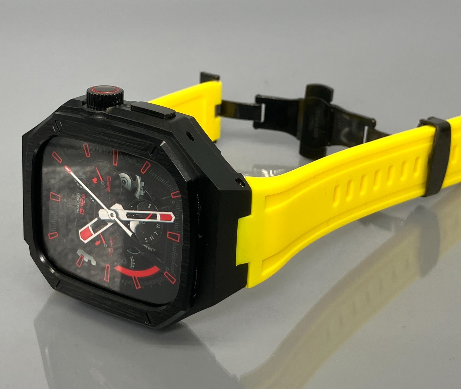 GimelZayin ブラック イエロー アップルウォッチ ラバーベルト カバー ステンレス アルミニウム ケース 49 mm ウルトラ ultra 2 3 メンズ レディース Apple Watch バンド