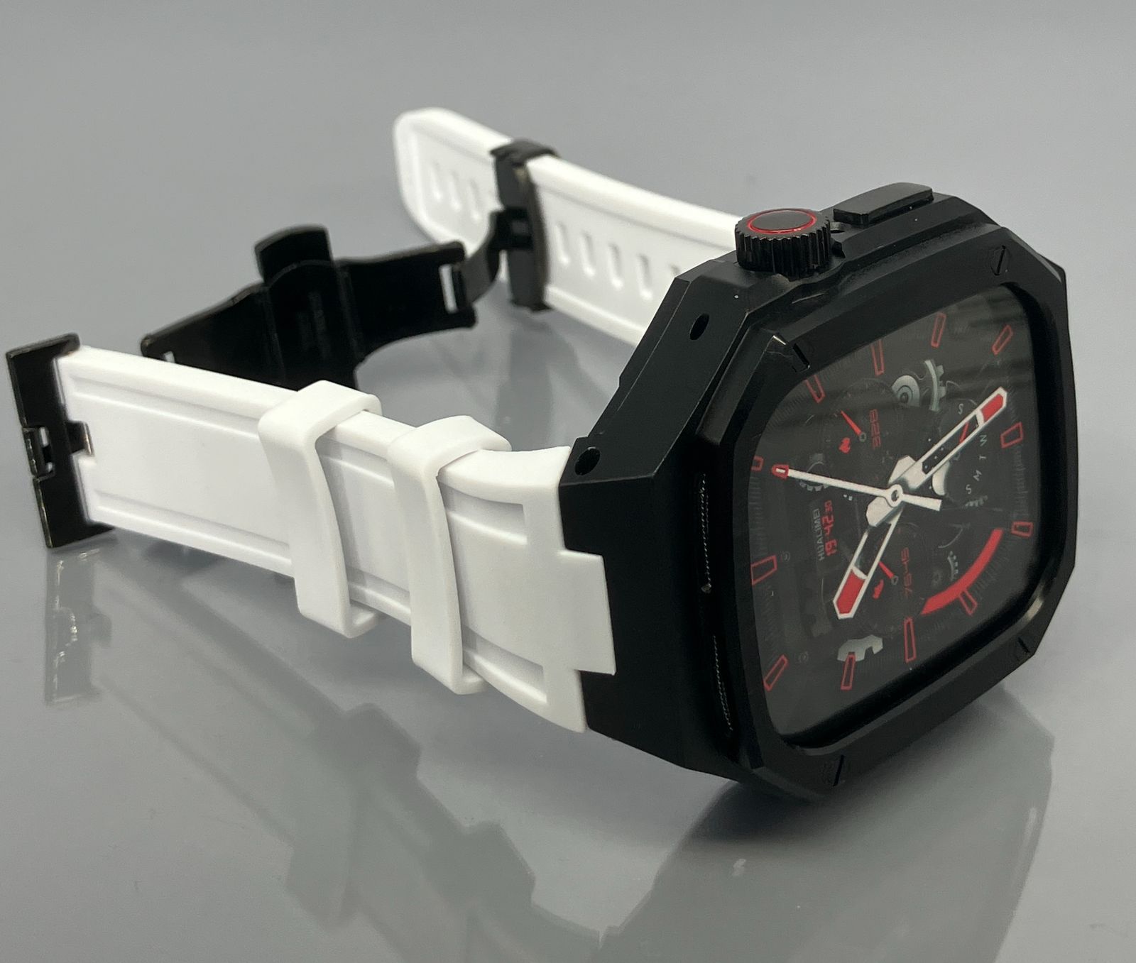 GimelZayin ブラック ホワイト アップルウォッチ ラバーベルト カバー ステンレス アルミニウム ケース 49 mm ウルトラ ultra 2 3 メンズ レディース Apple Watch バンド