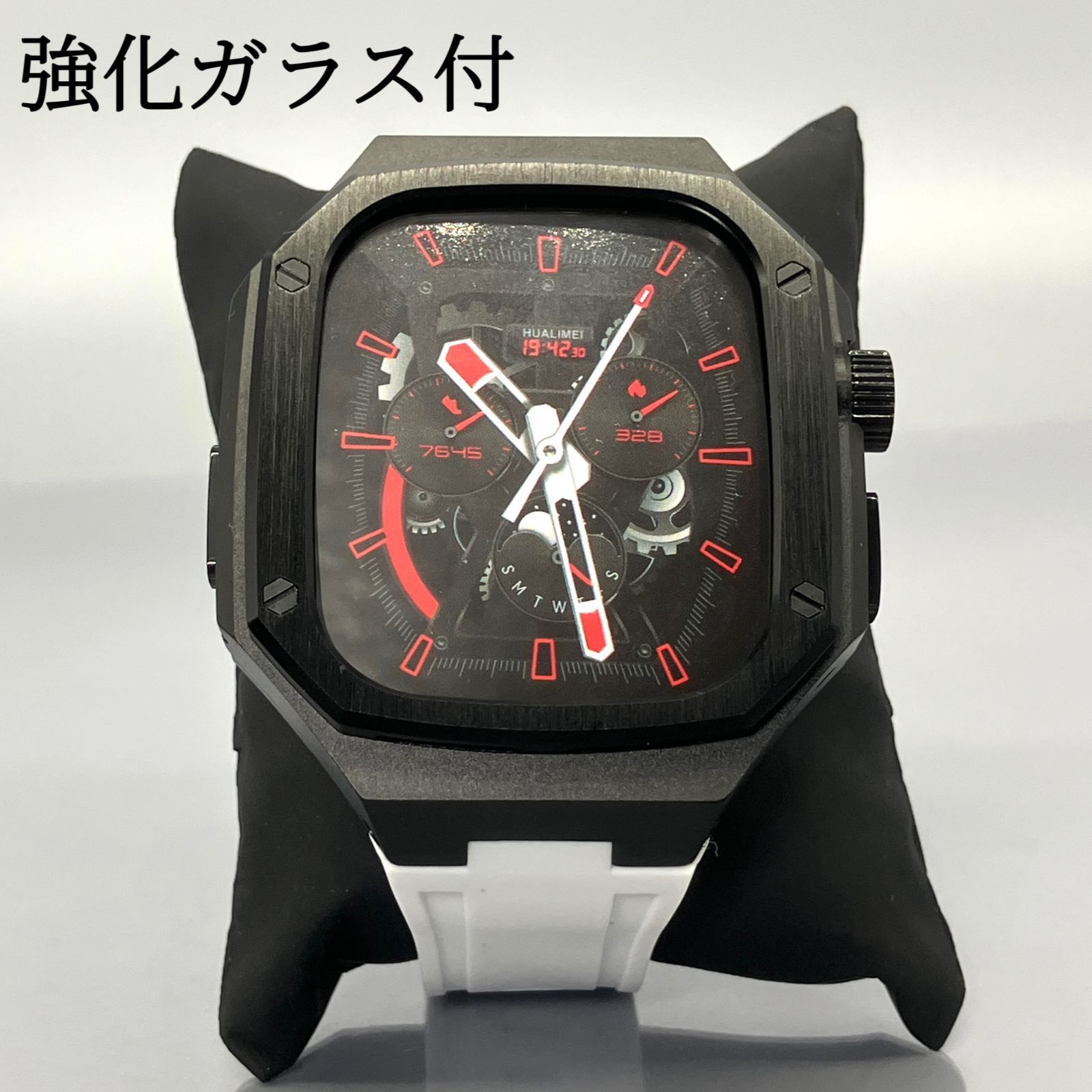 GimelZayin ブラック ホワイト アップルウォッチ ラバーベルト カバー ステンレス アルミニウム ケース 49 mm ウルトラ ultra 2 3 メンズ レディース Apple Watch バンド