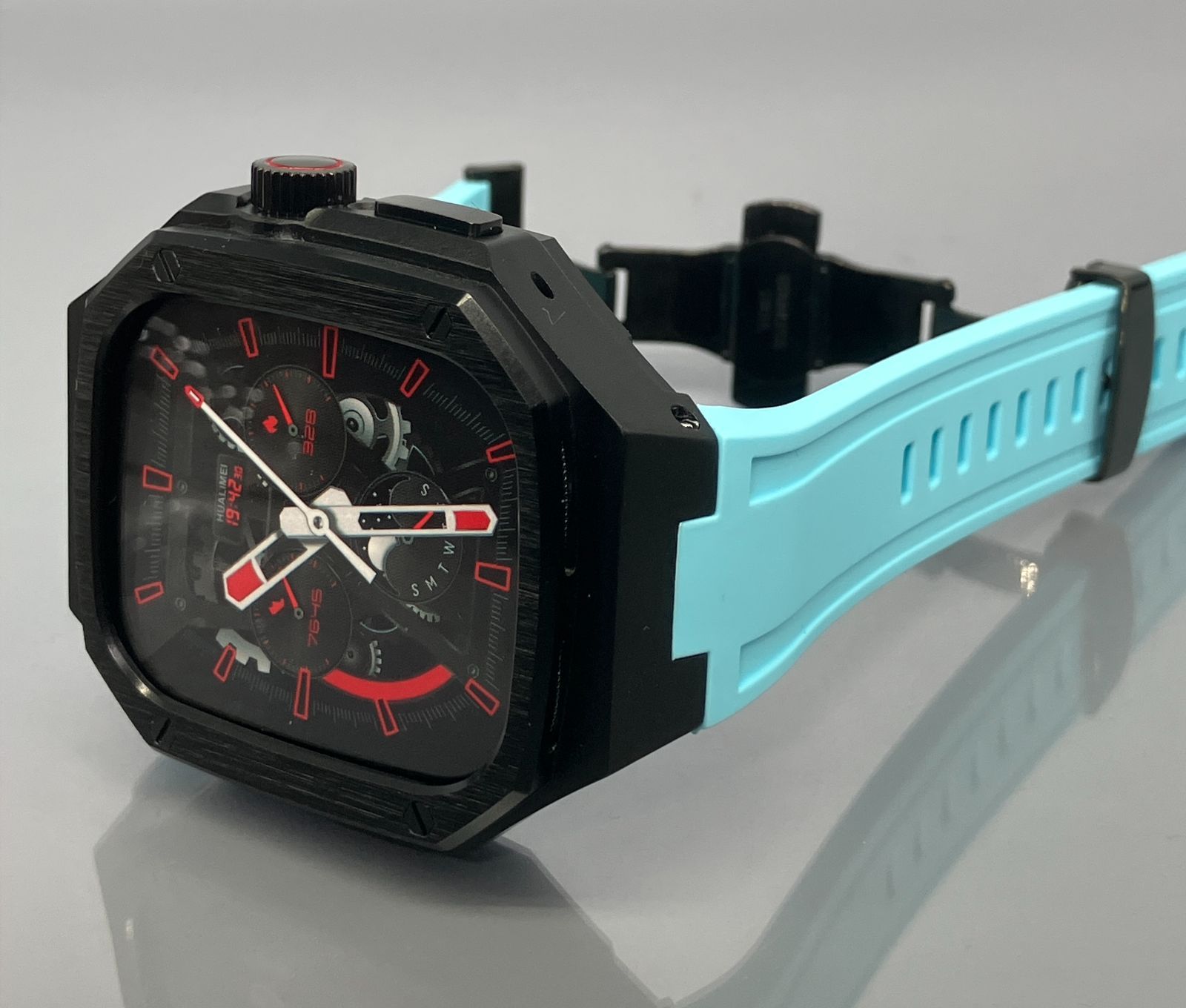 GimelZayin ブラック スカイブルー アップルウォッチ ラバーベルト カバー ステンレス アルミニウム ケース 49 mm ウルトラ ultra 2 3 メンズ レディース Apple Watch バンド