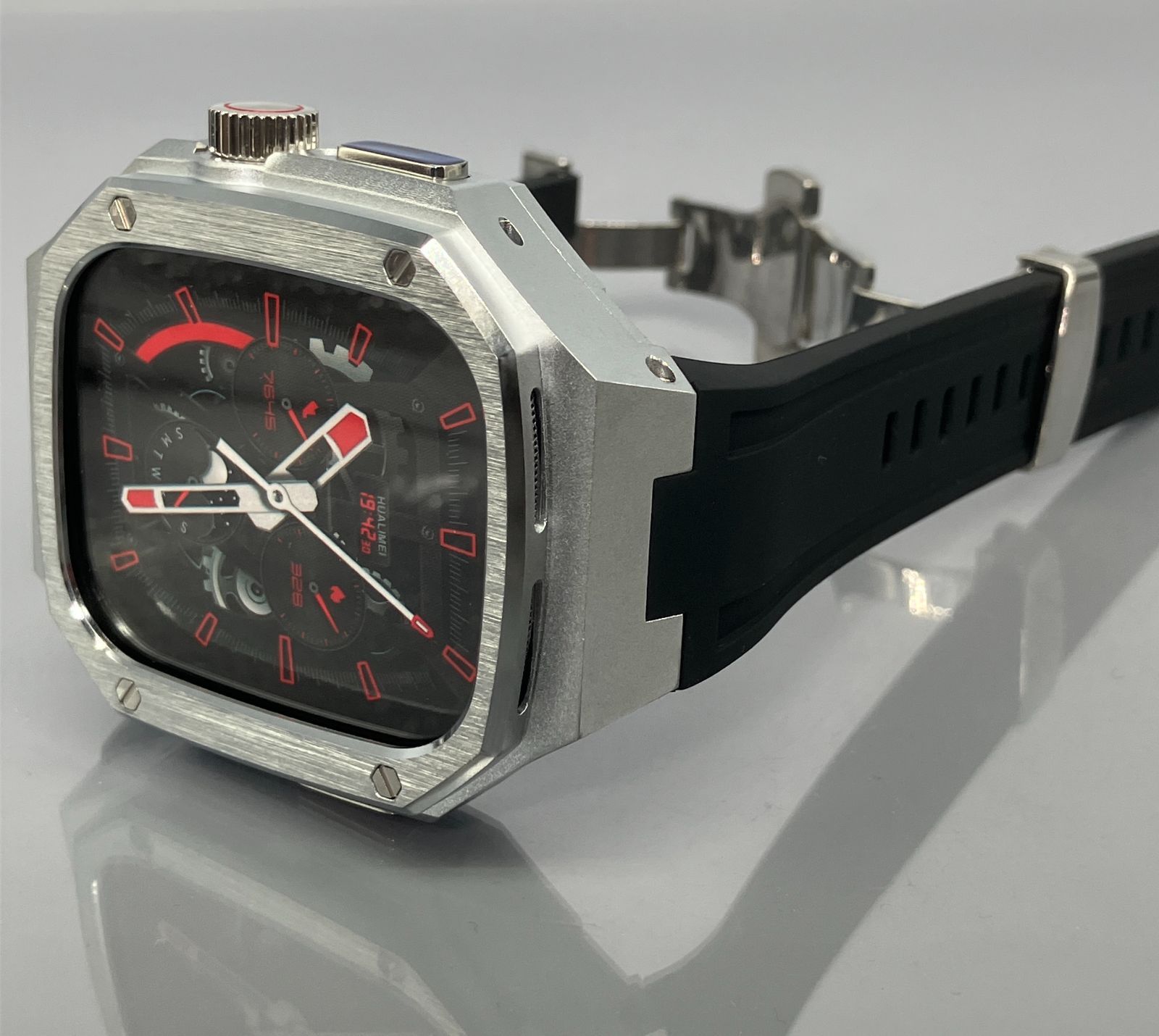 GimelZayin ブラック シルバー アップルウォッチ ラバーベルト カバー ステンレス アルミニウム ケース 49 mm ウルトラ ultra 2 3 メンズ レディース Apple Watch バンド