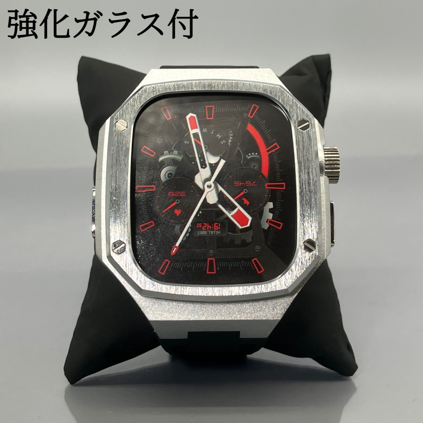 GimelZayin ブラック シルバー アップルウォッチ ラバーベルト カバー ステンレス アルミニウム ケース 49 mm ウルトラ ultra 2 3 メンズ レディース Apple Watch バンド