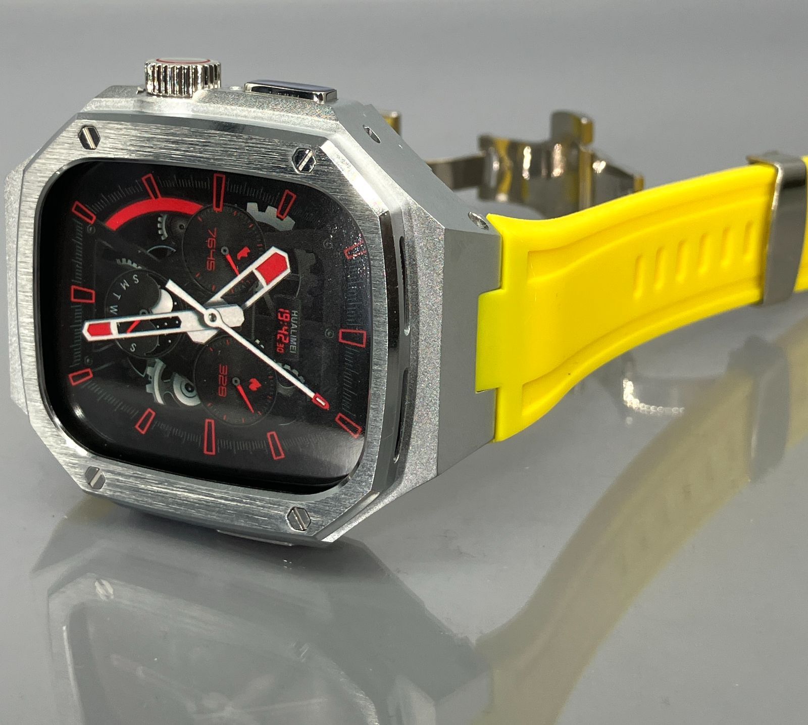 GimelZayin イエロー シルバー アップルウォッチ ラバーベルト カバー ステンレス アルミニウム ケース 49 mm ウルトラ ultra 2 3 メンズ レディース Apple Watch バンド