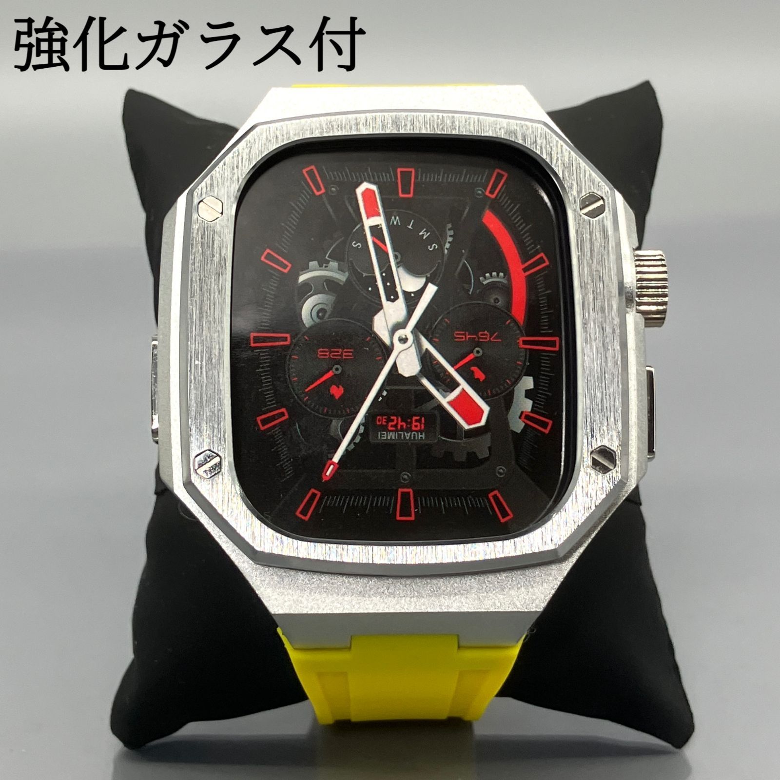 GimelZayin イエロー シルバー アップルウォッチ ラバーベルト カバー ステンレス アルミニウム ケース 49 mm ウルトラ ultra 2 3 メンズ レディース Apple Watch バンド