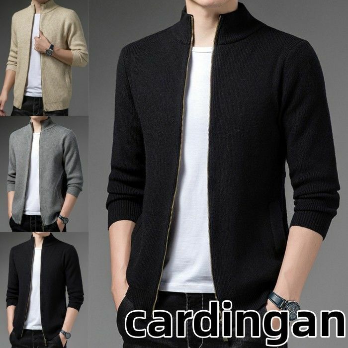 ニット カーディガン スタンドカラー 立ち襟 ニット ジャケット メンズ 前開き 厚手 アウター ジップアップ ショートコート カジュアル 長