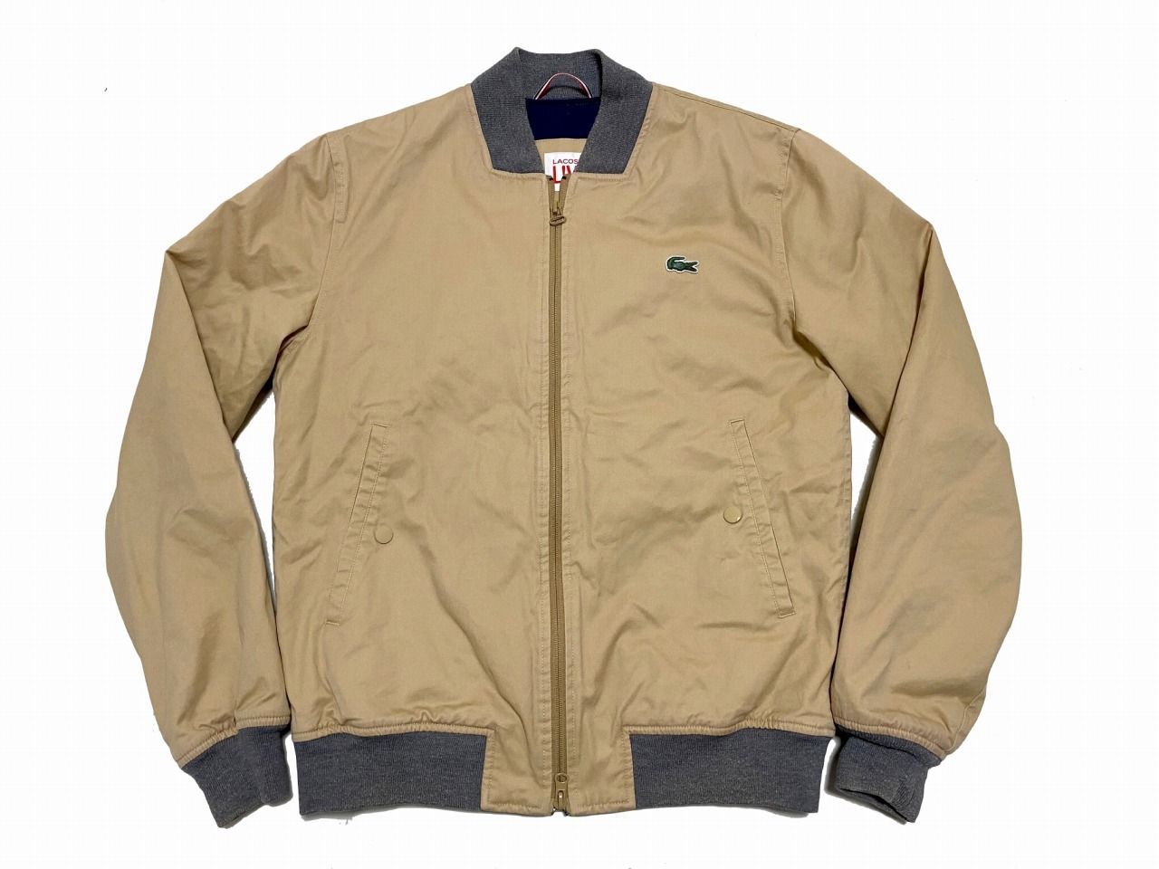 レア ヨーロッパ古着○ラコステ コットンジャケット ベージュ メンズ2XL LACOSTE ラコステ LIVE 中綿ジップアップブルゾン 48 ヨーロッパ古着