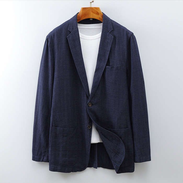 リネンジャケット サマージャケット テーラードジャケット メンズブレザー ストライプ柄 カジュアルジャケット 二つボタン ビジネス チェス
