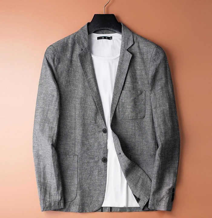 テーラードジャケット リネンジャケット 綿麻 メンズブレザー 無地 カジュアルジャケット 二つボタン ビジネス サマージャケット 麻混