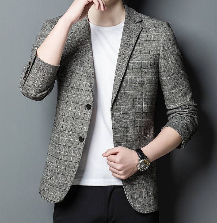 スリムジャケット チェック柄 テーラードジャケット メンズブレザー カジュアルジャケット 二つボタン ビジネス スーツ 細身 紳士品