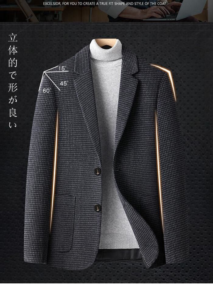 ウール混 メルトンジャケット 千鳥柄 メンズ テーラードジャケット スリム カジュアルジャケット ブレザー 無地 ビジネスジャケット 2タイ
