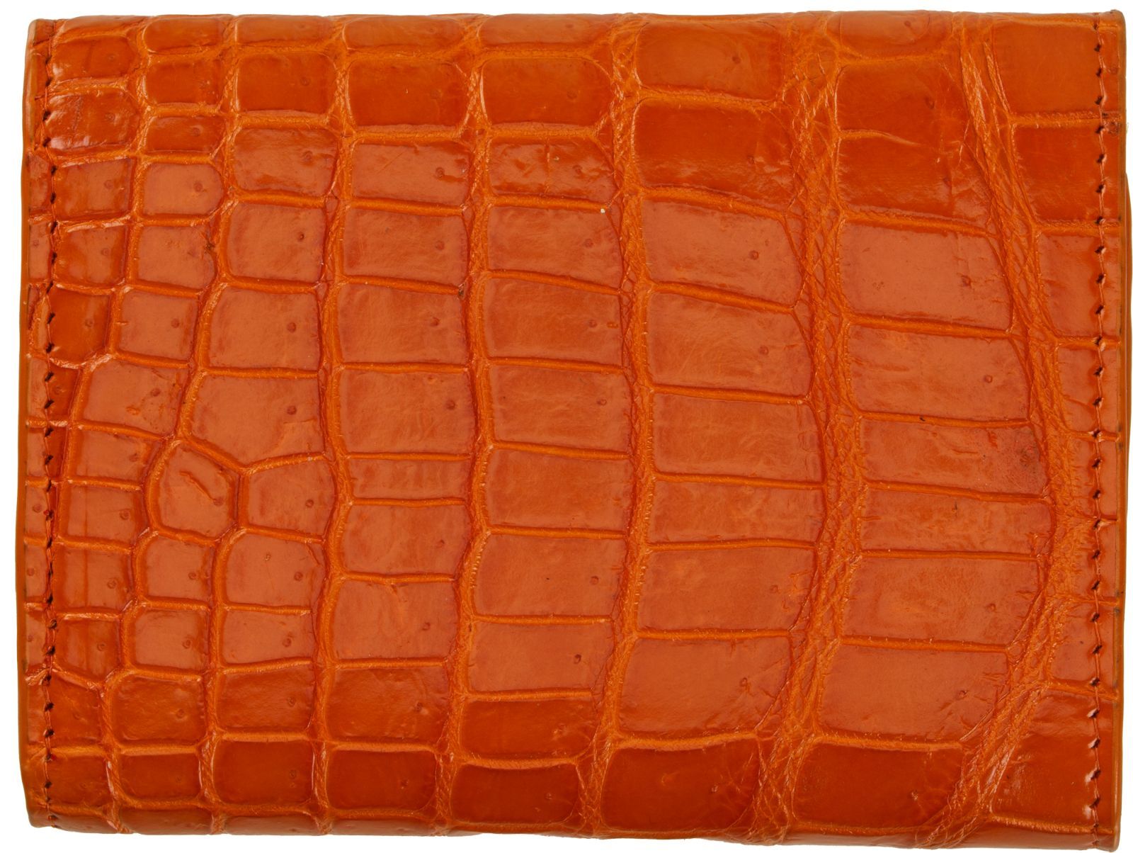 クロコダイル三つ折り財布 オレンジ｜金運アップ ラッキーカラー 本革使用