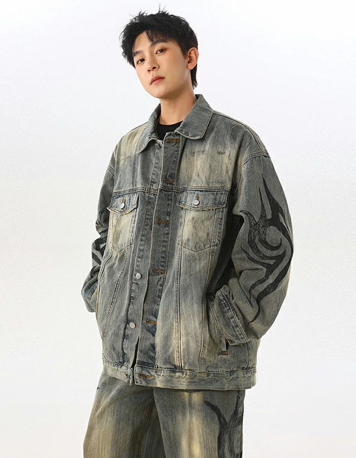  セットアップ コート メンズセット デニムセット ジャケット デニム 春秋 ウォッシュ レトロ ショート 綿 デニムジャケット ジーパンツ 上 コート ジャケット ファッション