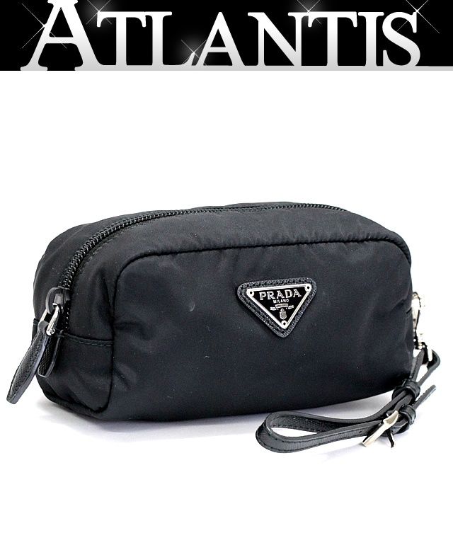 プラダ PRADA 三角ロゴ ポーチ ストラップ付き ナイロン 黒 72827