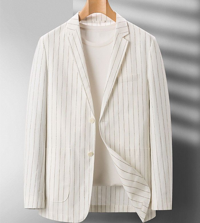  テーラードジャケット リネン ジャケット メンズ ストライプ柄 ブレザー サマージャケット 綿麻 カジュアルジャケット 二つボタン ビジネス コート ジャケット ファッション