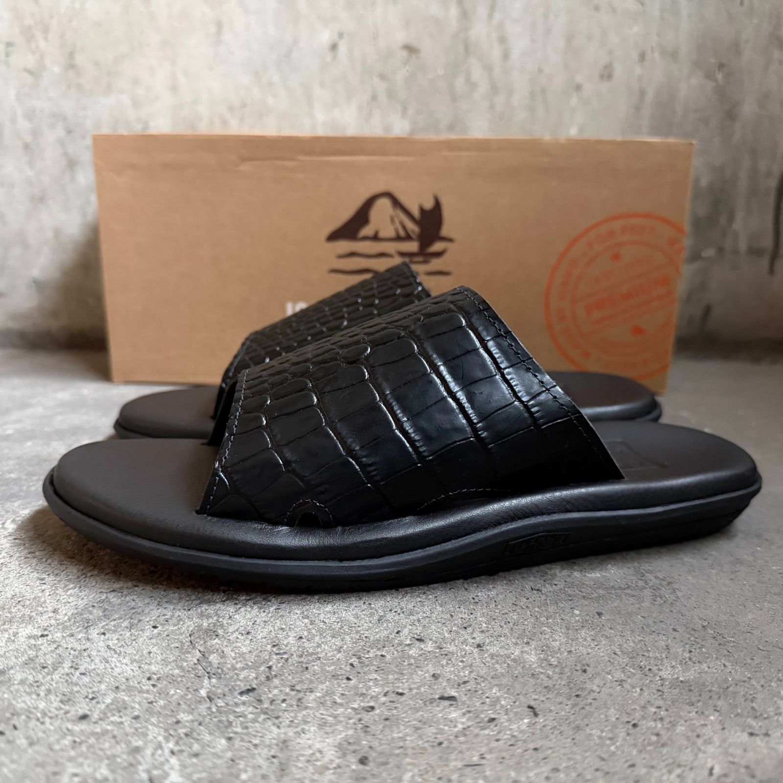 ISLAND SLIPPER x BEAMS 別注 Croco Shower Sandal ブラック 26 cm アイランドスリッパ ビームス クロコ型押し シャワーサンダル PB 705 BS