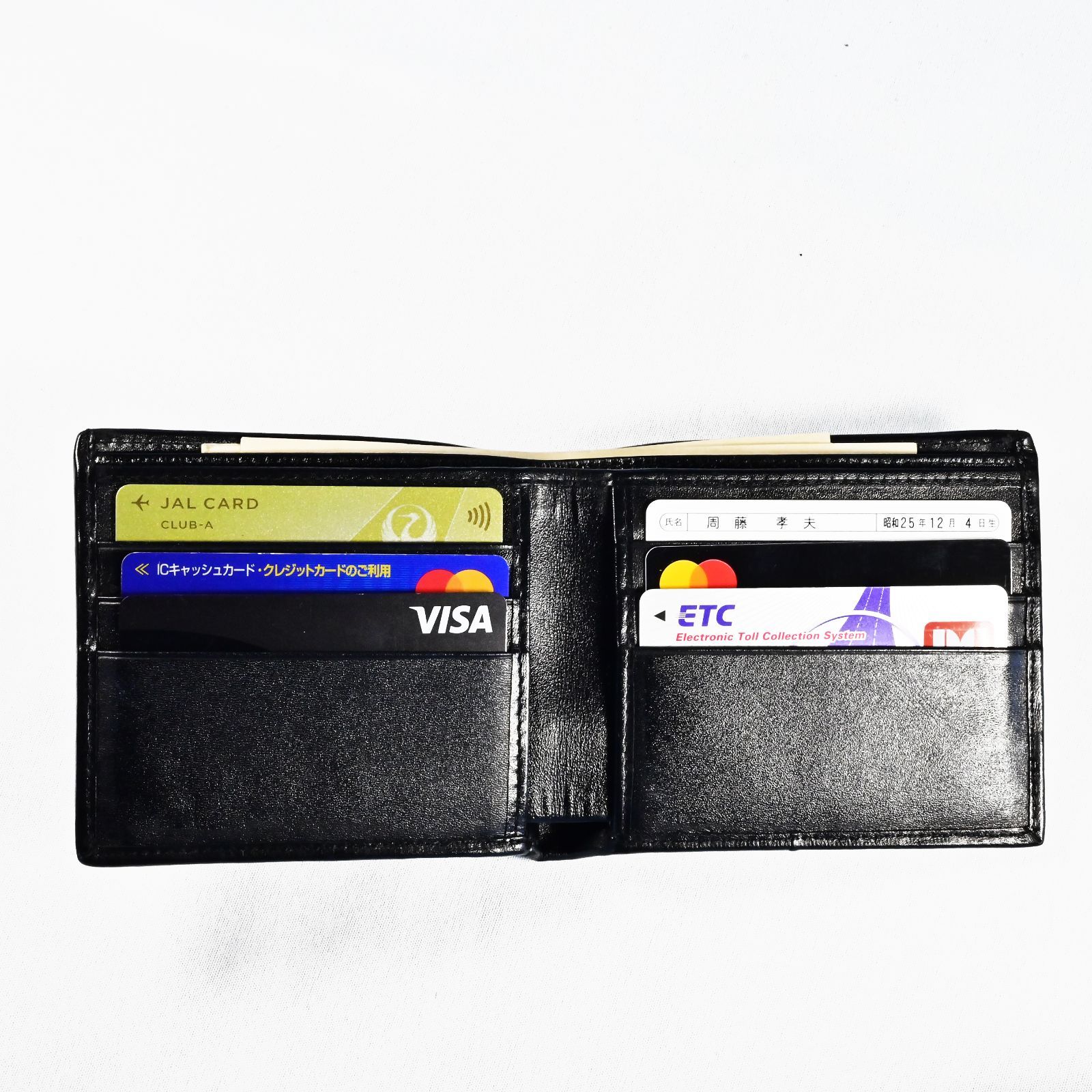 黒の クロコダイル二つ折り財布 シャイニングレザー 金運アップ風水付き 上質コンパクト財布