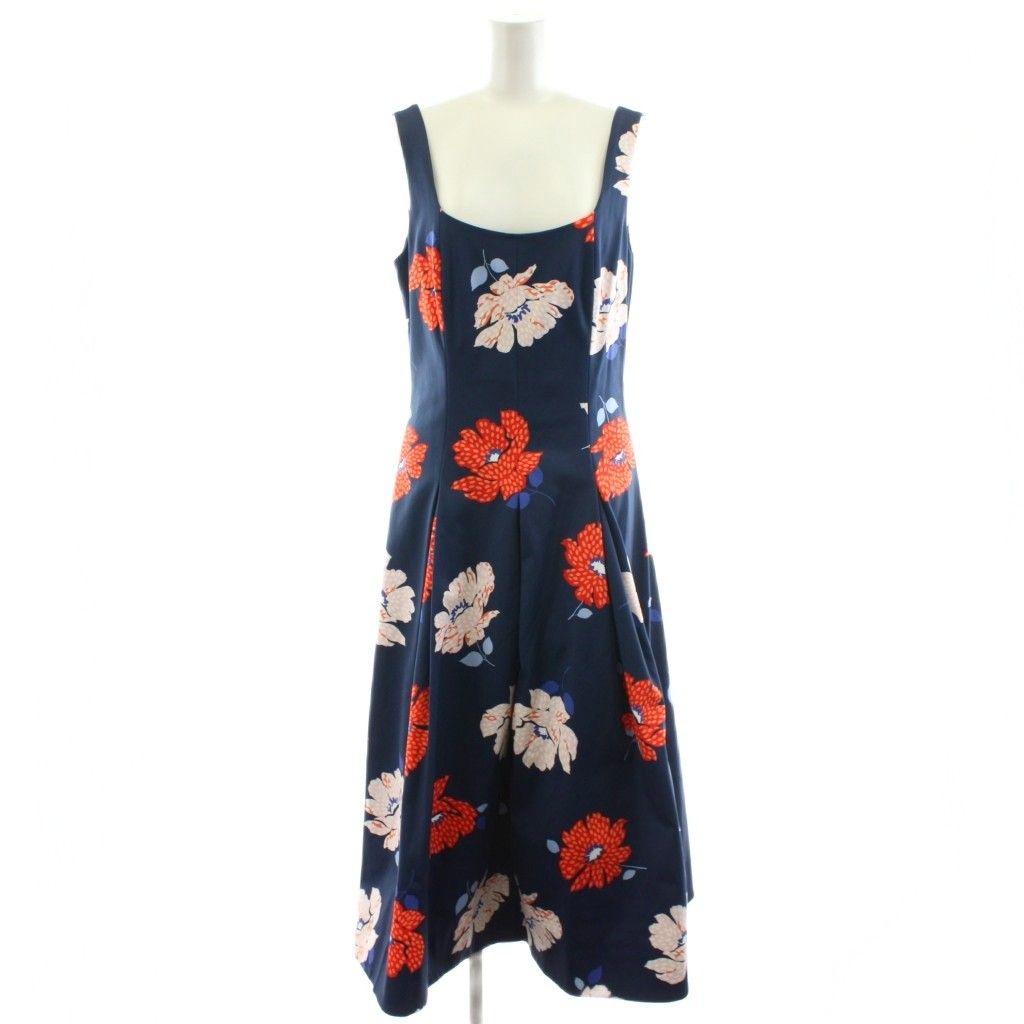 ケイトスペード KATE SPADE ドッティ フローラル ファイユ ドレス ワンピース ミモレ ロング ノースリーブ 花柄 4 紺 ネイビー 赤 レッド KF 790 AN 41
