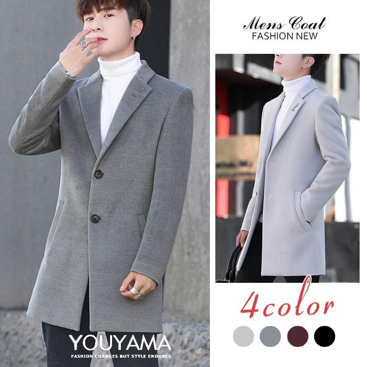 トレンチコート メンズ コート ウールコート チェスターコート ロング丈 スリム M 3 XL アウター メンズファッション