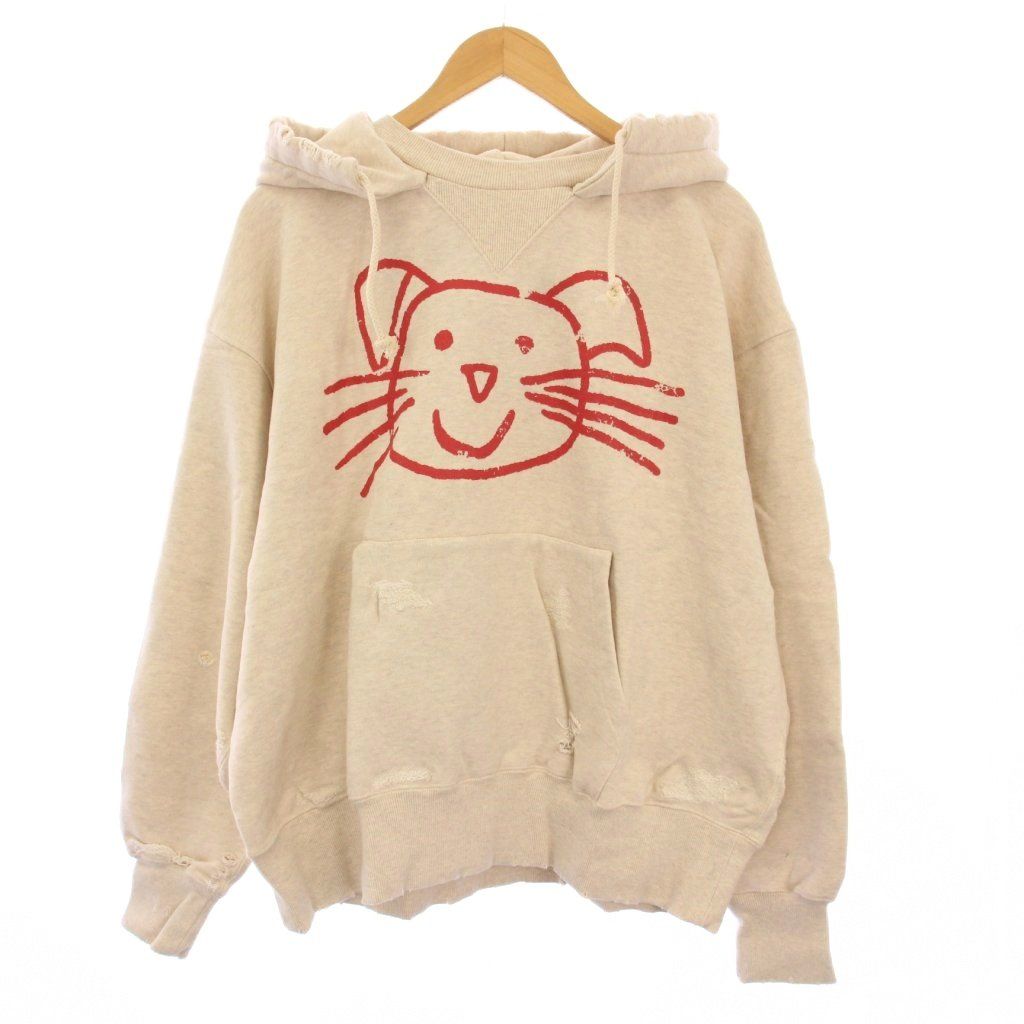 【中古】未使用品 フラグスタフ CAT BORO AFTER HOODIE プルオーバーパーカー スウェット 長袖 プリント L ベージュ フラグスタフ FLAGSTUFF CAT BORO AFTER HOODIE プルオーバーパーカー