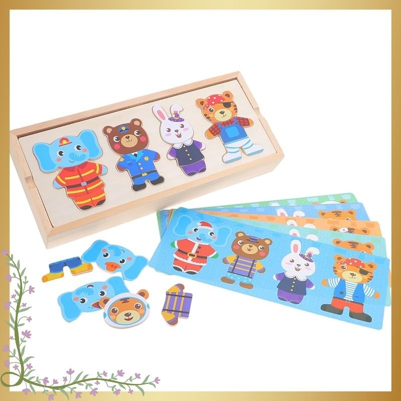 最新作，SALE NOLITOY 木製 着せ替えパズル 動物 おもちゃ 子供用パズル 3歳以上 手先訓練 創造力育成 5色カード付き 20種類 職業服装 0 その他