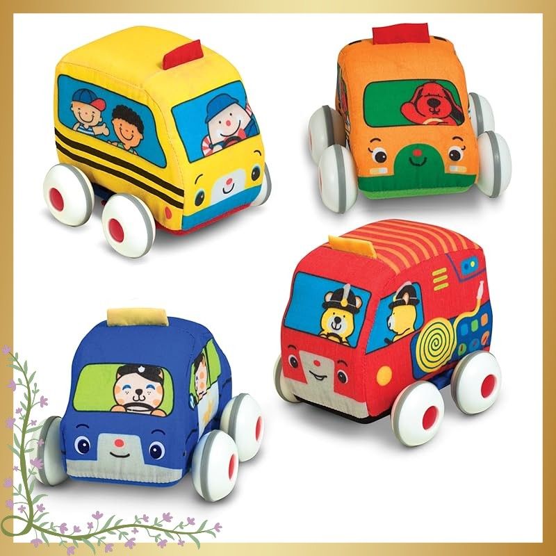 Melissa - Doug メリッサ-ダグ K s Kids プルバック式車両セット ソフトな赤ちゃん用おもちゃセット 車4台とトラックとキャリーケース付き プルバックカー ソフト車両おもちゃ 赤ちゃんと幼児向け 0
