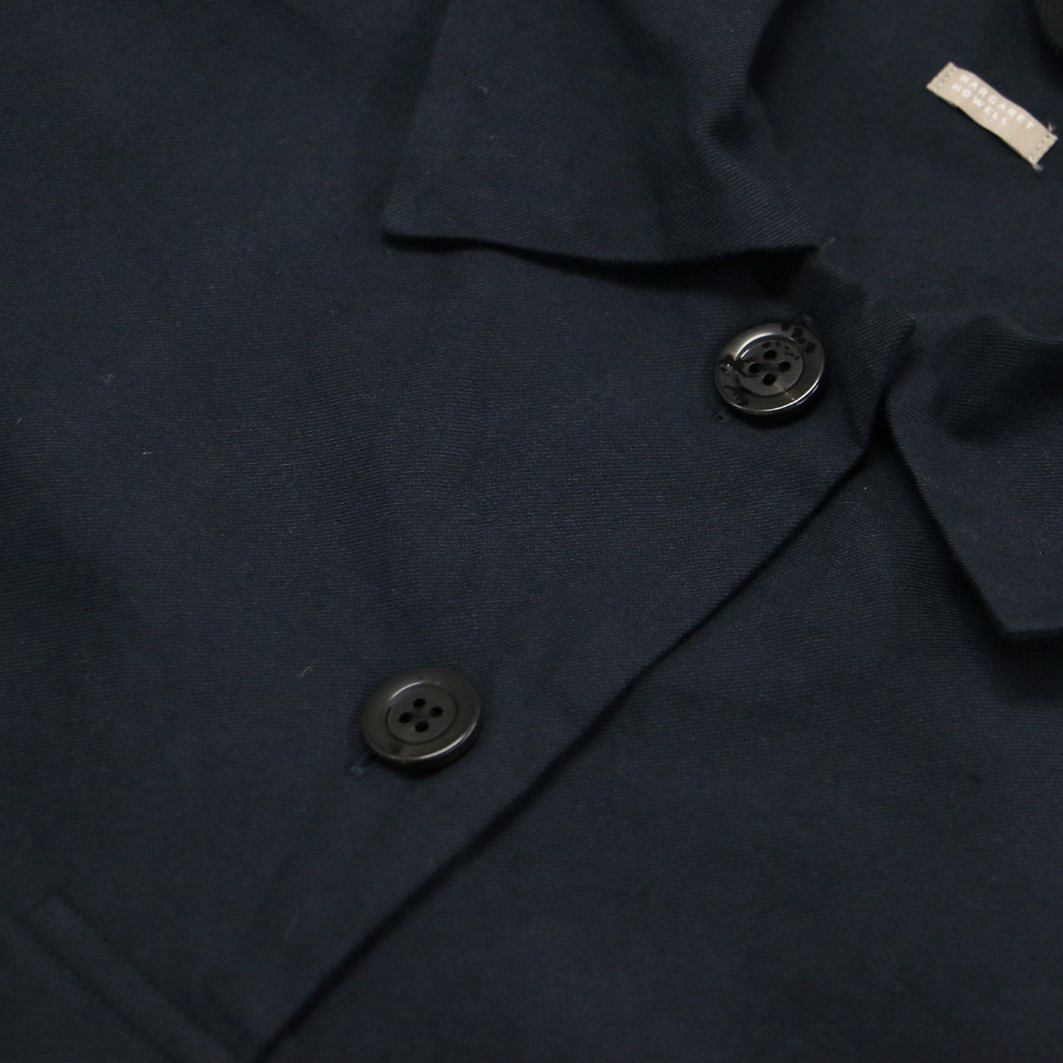 MARGARET HOWELL マーガレットハウエル ワンピース ネイビー 紺 サイズ:FREE | コットン カシミヤ シャツ ワンピース | ミディ丈 長袖 襟付き Aライン タック 起毛素材 | 日本製 | トップス ドレス【レディース】【中古】【K4657】 MARGARET HOWELL マーガレットハウエル ワンピース ネイビー 紺 サイズ