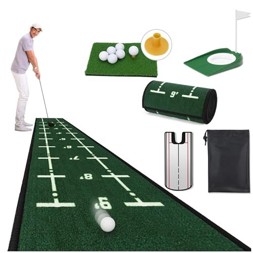 パターマット パター練習マット 12点セット パター練習器具 上達パターカップ付き パッティングミラー付き 収納袋付き