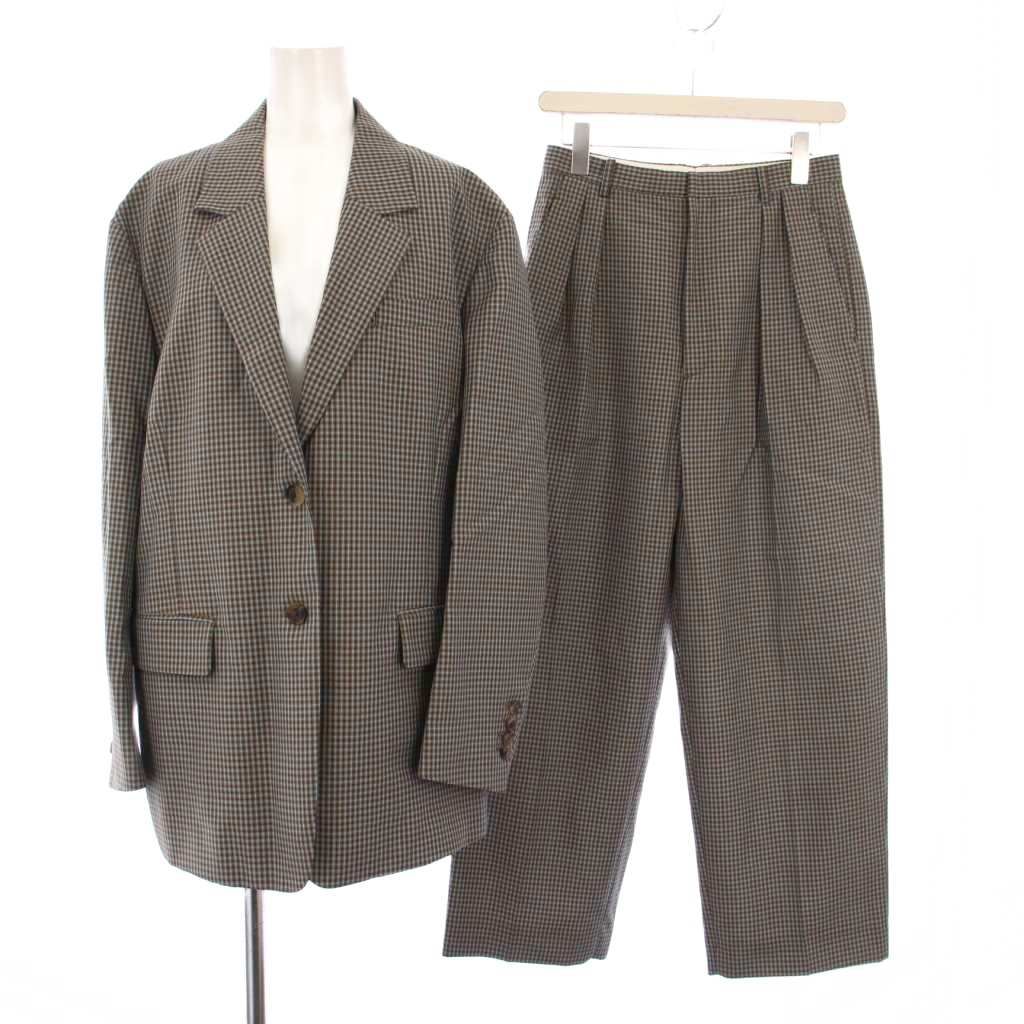 6 ROKU BEAUTY-YOUTH B-Y ロク ビューティーアンドユース スーツ チェック ビッグ ジャケット パンツ スラックス 36 34 グレー 8622-209-0261 KH