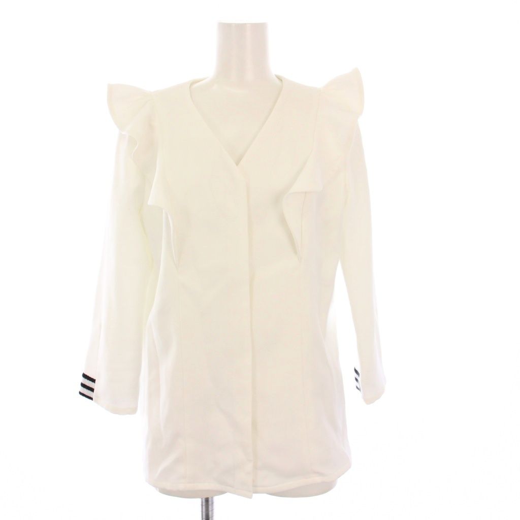 ボーダーズアットバルコニー BORDERS at BALCONY Vネックブラウス シャツ ノー フリル 七分袖 38 白 BD 1921 3 C 01 KH