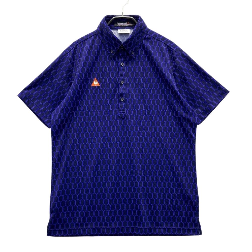 サイズ：L LE COQ GOLF ルコックゴルフ  半袖ポロシャツ ボタンダウン 総柄 ネイビー系 [240101559530] ゴルフウェア メンズ ストスト