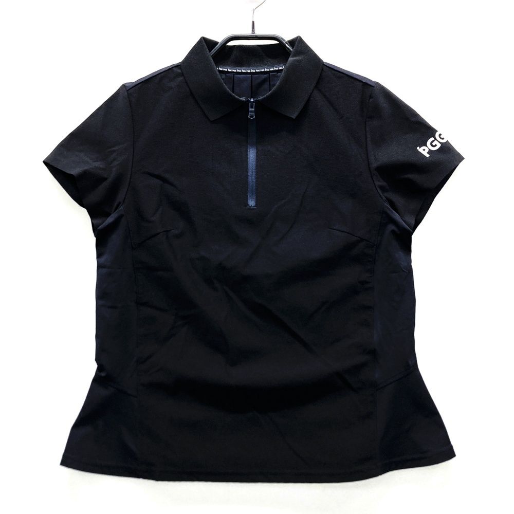 サイズ 0 PGG PEARLY GATES パーリーゲイツ 半袖ハーフジップポロシャツ ブラック系 ゴルフウェア レディース ストスト
