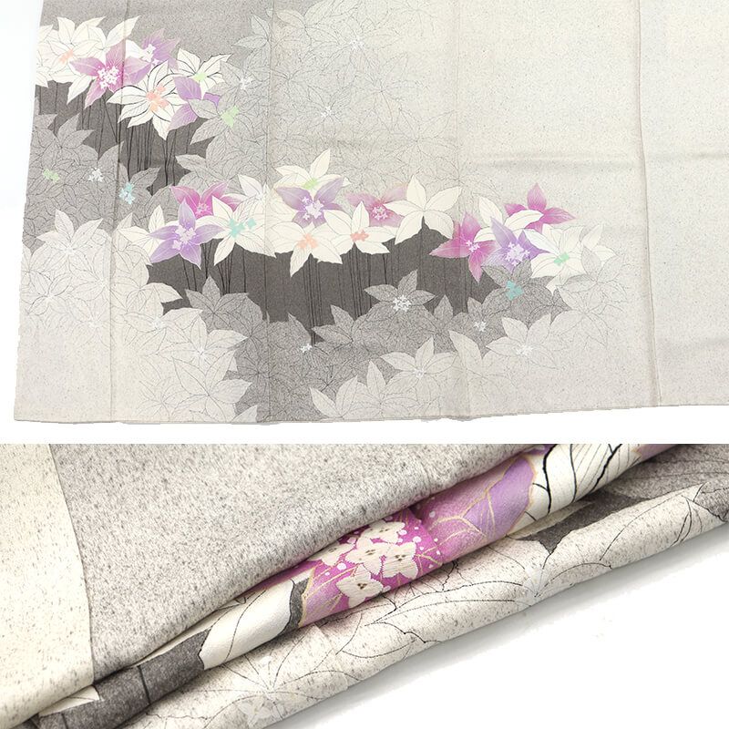  振袖 成人式 晴れ着 正絹 白 花柄 落款 モダン 身丈159.5 cm 裄丈66.5 Mサイズ相当 振袖 着物