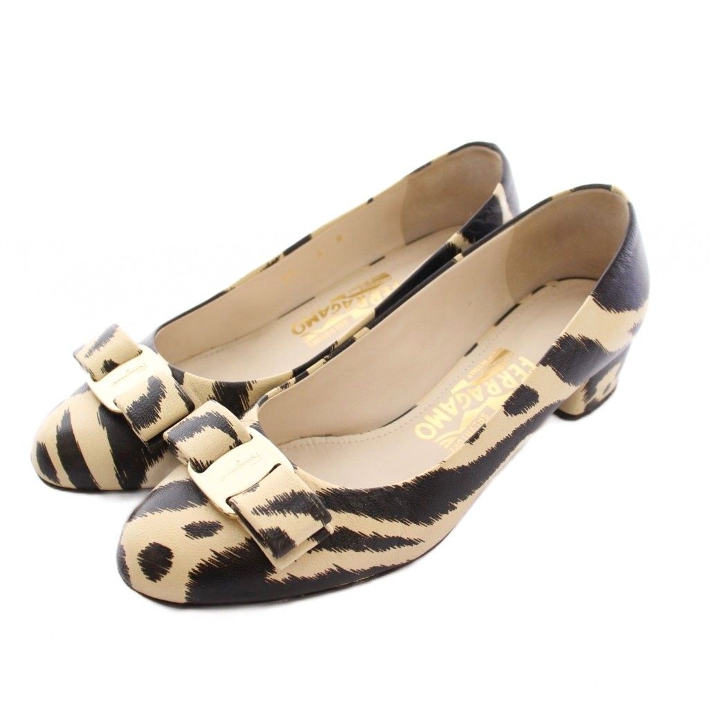 Salvatore ferragamo リボン ベージュパンプス レディース