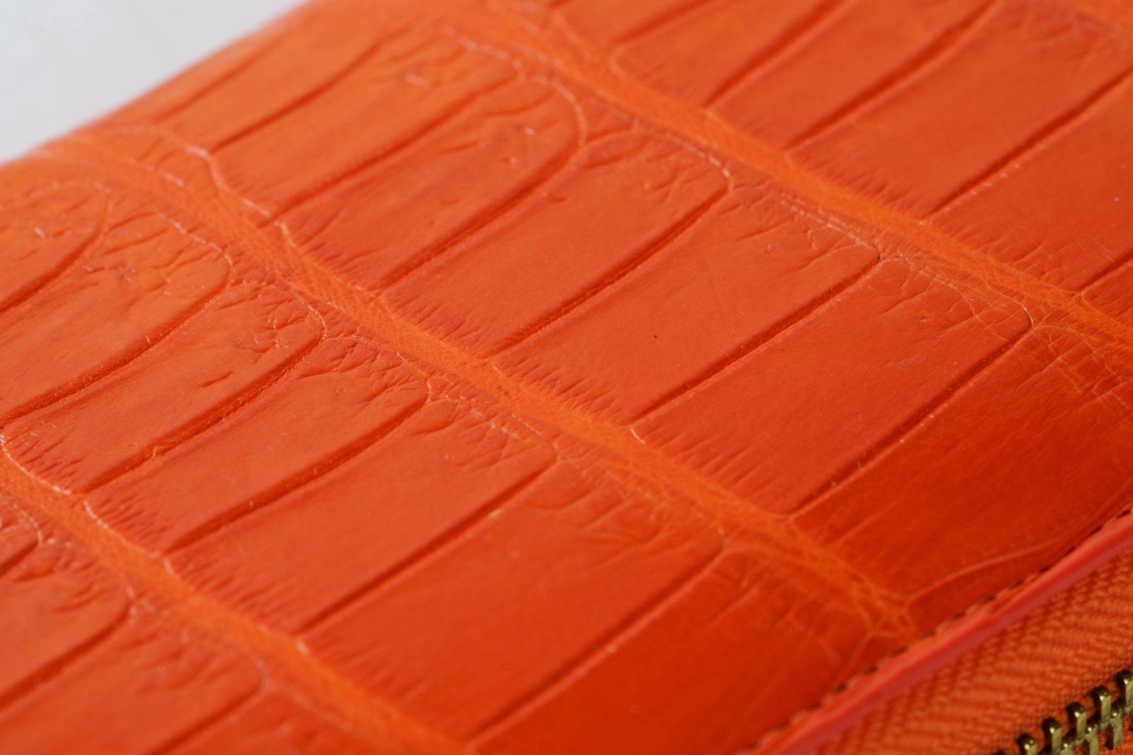 財を呼び覚ます鮮烈な橙｜ クロコダイル背革ラウンドファスナー長財布