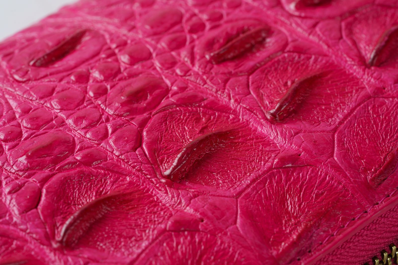 艶めく幸運を纏うフーシャピンク｜シャイニングクロコダイル一枚革ラウンド長財布