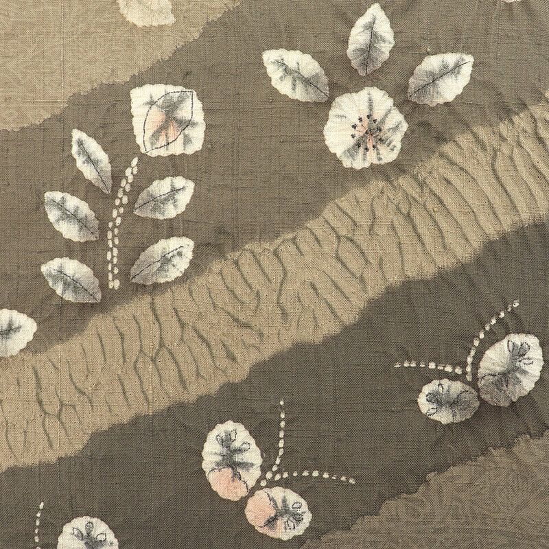  紬 袋帯 コーディネートセット 仕立て上がり レディース 2点 セット 袷 正絹 ベージュ 部分絞り 身丈160 cm 裄丈64 5 40代 50代 60代 70代 観劇 美術館 同窓会 パーティ お出かけに 1点もの Mサイズ相当 紬 着物