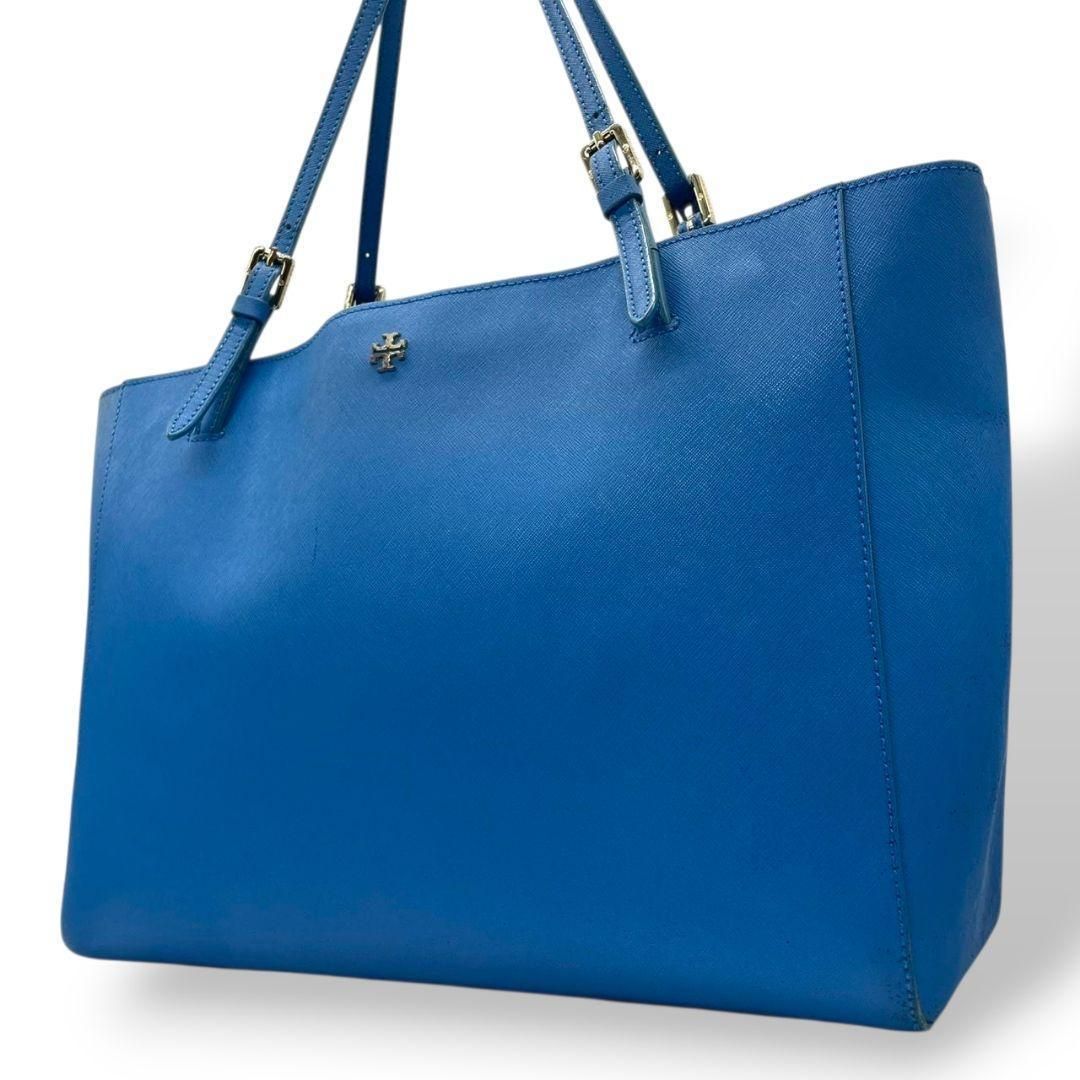 トリーバーチ トートバッグ 青 ロゴ金具 A4収納可 肩掛け可 s65 ワン
