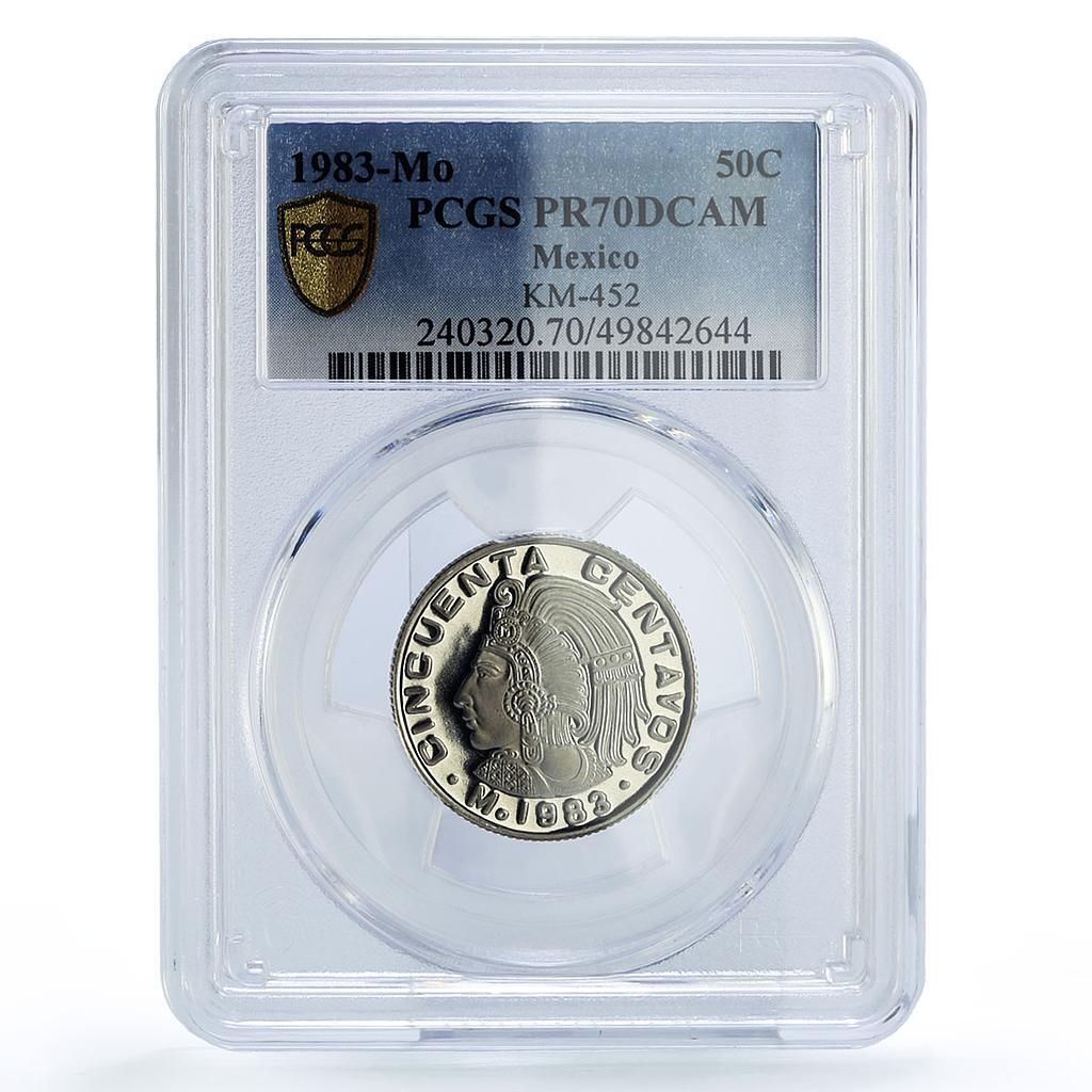 1884/2 年 Do,C メキシコ 50センタボス銀貨 メキシコ 50センタボ アステカ族 クアウテモック族 酋長 KM-452 PR70