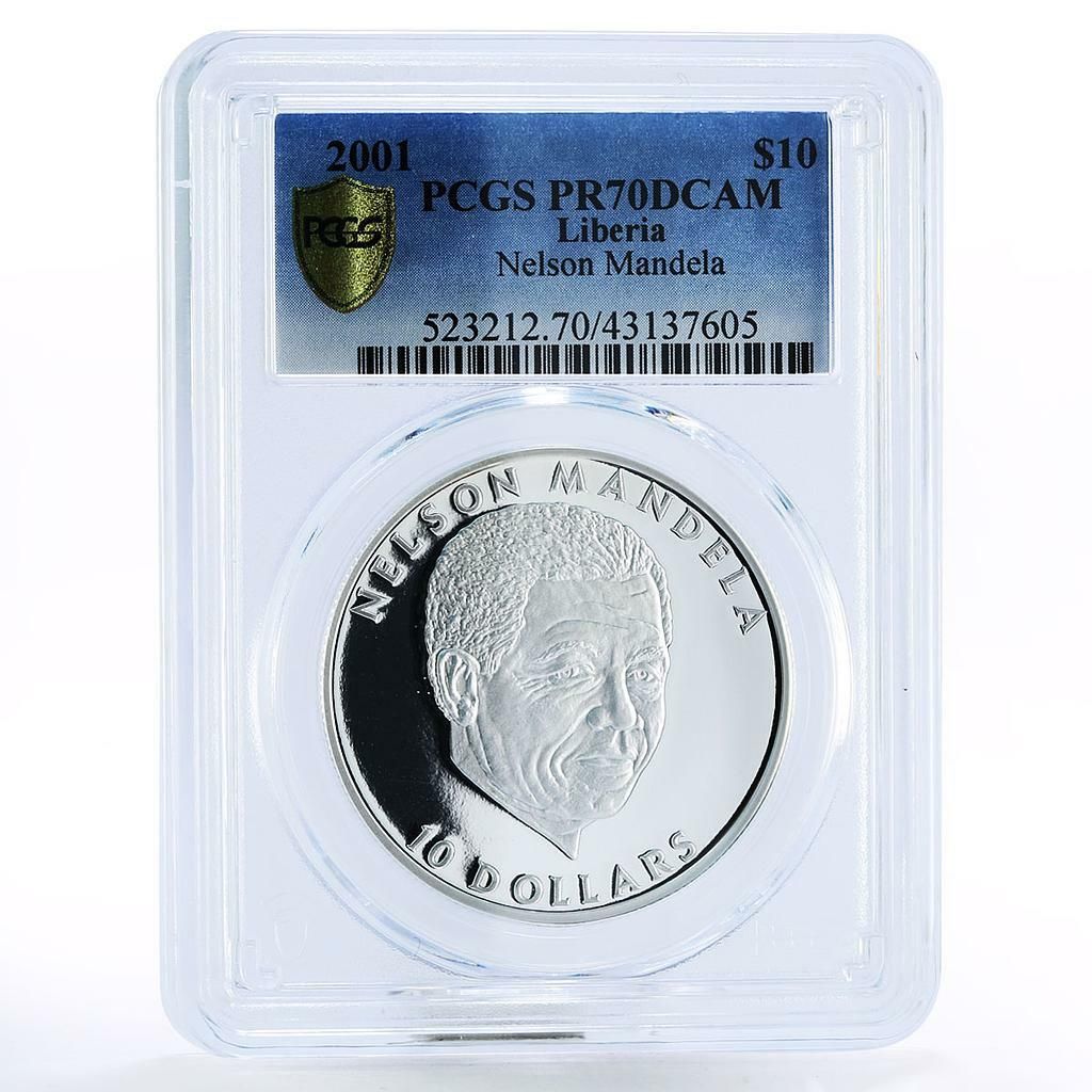 リベリア 10ドル 政治家 ネルソン・マンデラ PR70 PCGS 銀貨 2001年